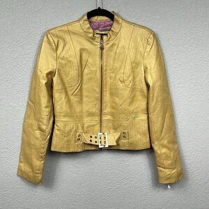 Vintage Rocawear Leather Full Zip Moto Jacket Metallic Gold Sz M